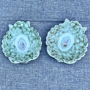 Pair of Antique Trinket Leaf Dishes French Rococo Courting Couple Louis Marie